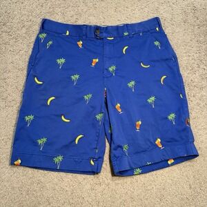 Loudmouth Golf Tropical Shorts Mens 36 Blue Palm Tree Banana Cocktail 10" Inseam
